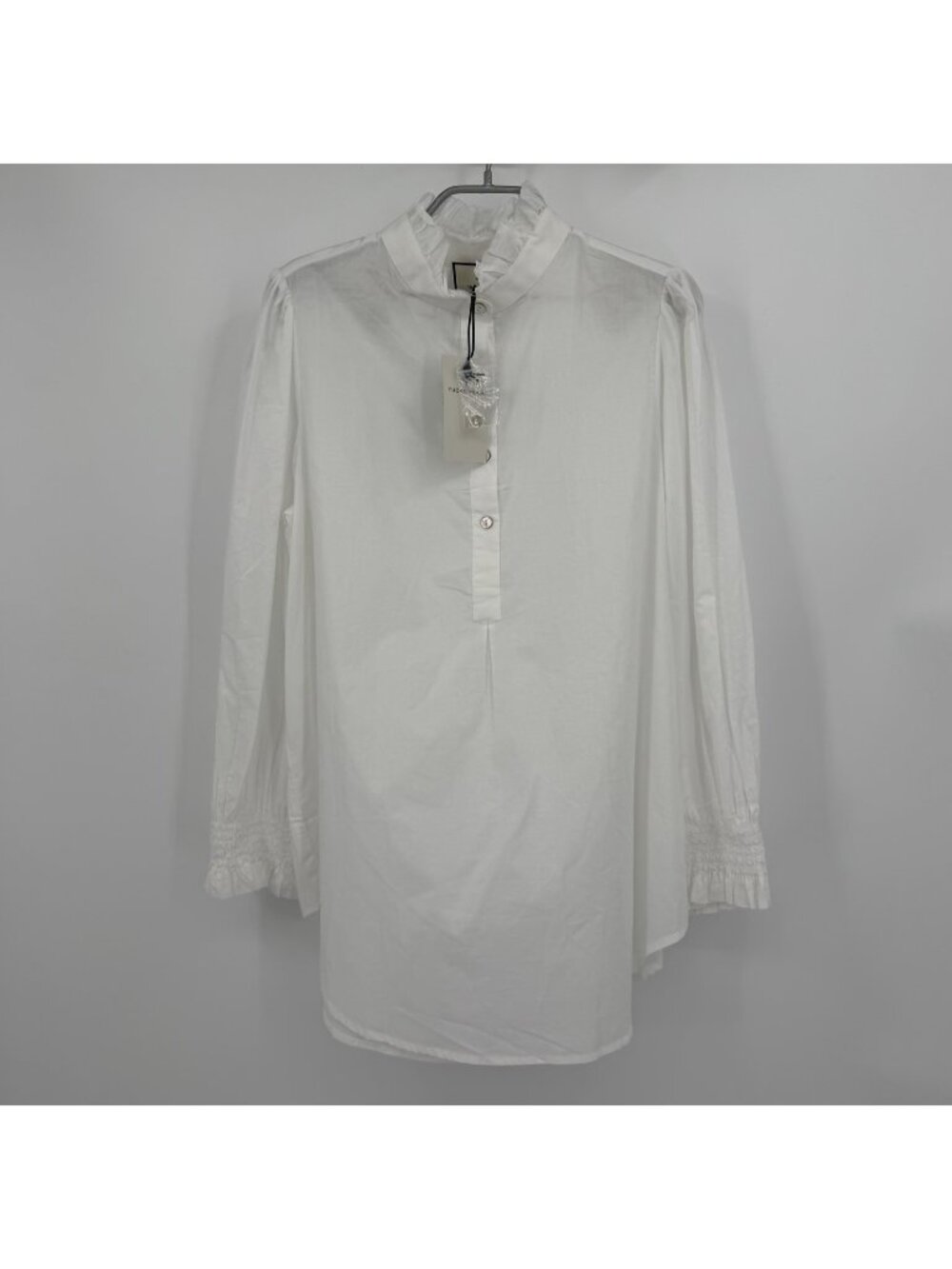 Tuckernuck White Teagan Popover Blouse size XL Cotton Top Ruffle Elastic Cuff
